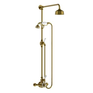 Lefroy Brooks Classic Bateria natryskowa termostatyczna ścienna z deszczownicą Ø 129 mm i zestawem prysznicowym Antique Gold GD8703AG