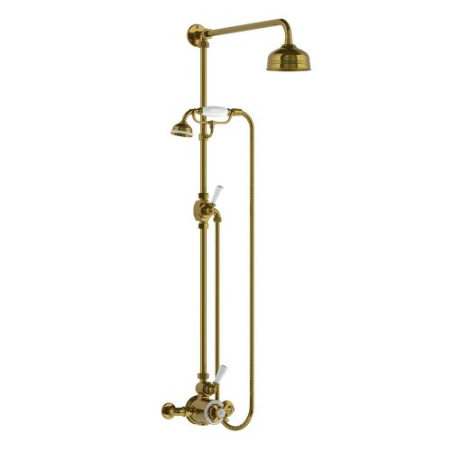 Lefroy Brooks Classic Bateria natryskowa termostatyczna ścienna z deszczownicą Ø 129 mm i zestawem prysznicowym Antique Gold GD8703AG