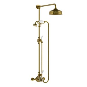 Lefroy Brooks Classic Bateria natryskowa termostatyczna ścienna z deszczownicą Ø 200 mm i zestawem prysznicowym Antique Gold GD8704AG