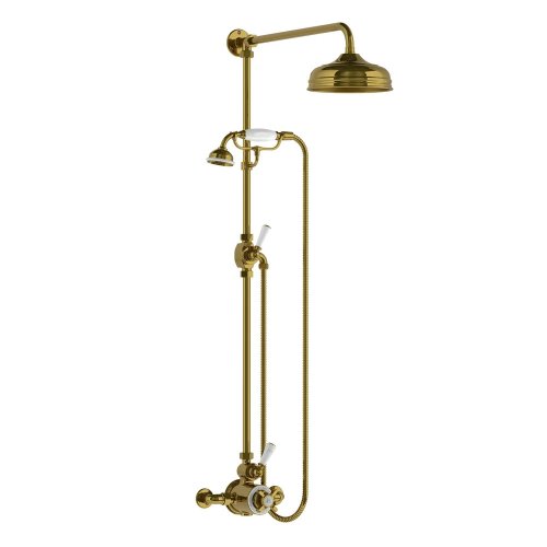 Lefroy Brooks Classic Bateria natryskowa termostatyczna ścienna z deszczownicą Ø 200 mm i zestawem prysznicowym Antique Gold GD8704AG