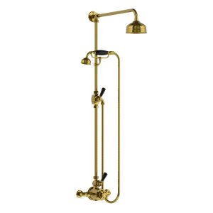 Lefroy Brooks Classic Bateria natryskowa termostatyczna ścienna z deszczownicą Ø 129 mm i zestawem prysznicowym Polished Brass BL8703PB
