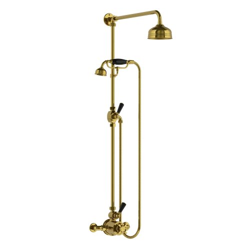 Lefroy Brooks Classic Bateria natryskowa termostatyczna ścienna z deszczownicą Ø 129 mm i zestawem prysznicowym Polished Brass BL8703PB