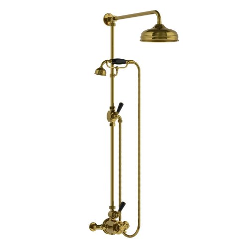 Lefroy Brooks Classic Bateria natryskowa termostatyczna ścienna z deszczownicą Ø 200 mm i zestawem prysznicowym Antique Gold BL8704AG