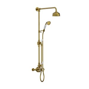 Lefroy Brooks Classic Bateria natryskowa termostatyczna ścienna z deszczownicą Ø 129 mm i zestawem prysznicowym Antique Gold GD8743AG