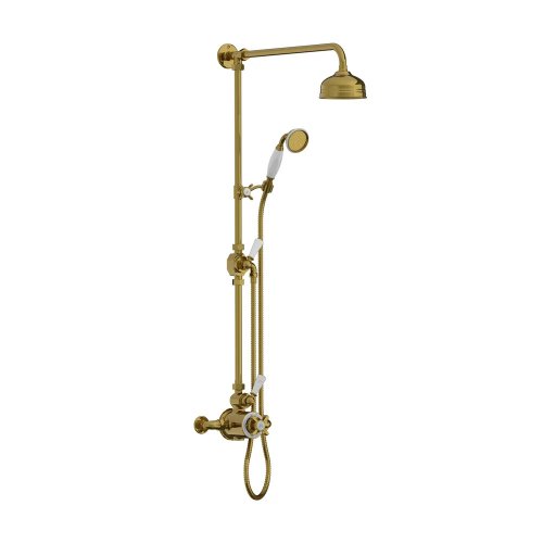 Lefroy Brooks Classic Bateria natryskowa termostatyczna ścienna z deszczownicą Ø 129 mm i zestawem prysznicowym Antique Gold GD8743AG