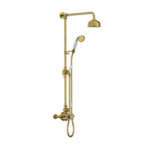 Lefroy Brooks Classic Bateria natryskowa termostatyczna ścienna z deszczownicą Ø 129 mm i zestawem prysznicowym Polished Brass GD8743PB