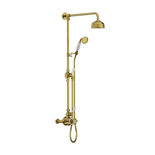 Lefroy Brooks Classic Bateria natryskowa termostatyczna ścienna z deszczownicą Ø 129 mm i zestawem prysznicowym Polished Brass GD8743PB