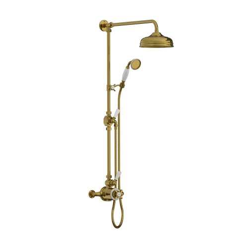 Lefroy Brooks Classic Bateria natryskowa termostatyczna ścienna z deszczownicą Ø 200 mm i zestawem prysznicowym Antique Gold GD8744AG