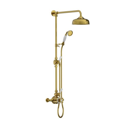 Lefroy Brooks Classic Bateria natryskowa termostatyczna ścienna z deszczownicą Ø 200 mm i zestawem prysznicowym Polished Brass GD8744PB