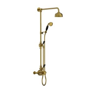 Lefroy Brooks Classic Bateria natryskowa termostatyczna ścienna z deszczownicą Ø 129 mm i zestawem prysznicowym Antique Gold BL8743AG