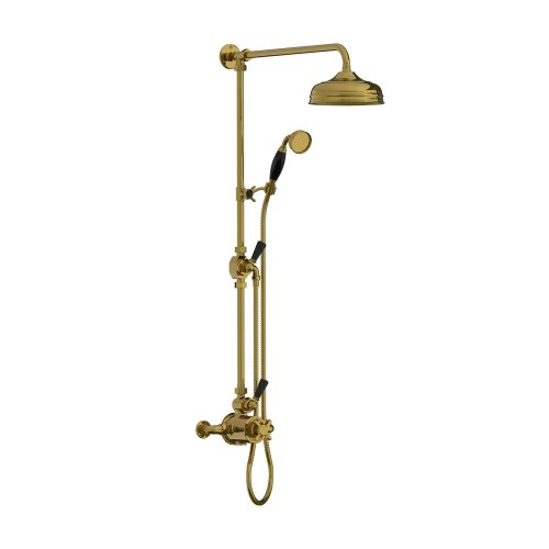 Lefroy Brooks Classic Bateria natryskowa termostatyczna ścienna z deszczownicą Ø 200 mm i zestawem prysznicowym Antique Gold BL8744AG