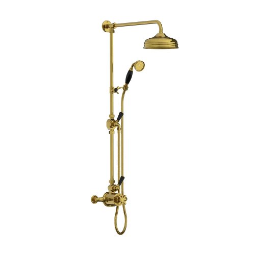 Lefroy Brooks Classic Bateria natryskowa termostatyczna ścienna z deszczownicą Ø 200 mm i zestawem prysznicowym Polished Brass BL8744PB