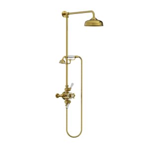 Lefroy Brooks Classic Bateria natryskowa termostatyczna ścienna z deszczownicą Ø 200 mm i zestawem prysznicowym Polished Brass GD8742PB