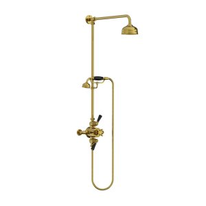Lefroy Brooks Classic Bateria natryskowa termostatyczna ścienna z deszczownicą Ø 129 mm i zestawem prysznicowym Polished Brass BL8741PB