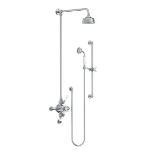Lefroy Brooks Classic Bateria natryskowa termostatyczna ścienna 2-drożna z deszczownicą Ø 129 mm i zestawem prysznicowym na drążku Chrom GD8748CP
