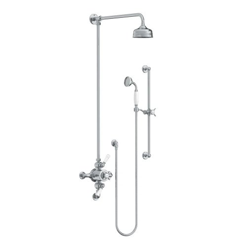 Lefroy Brooks Classic Bateria natryskowa termostatyczna ścienna 2-drożna z deszczownicą Ø 129 mm i zestawem prysznicowym na drążku Chrom GD8748CP