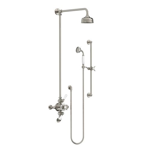  Lefroy Brooks Classic Bateria natryskowa termostatyczna ścienna 2-drożna z deszczownicą Ø 129 mm i zestawem prysznicowym na drążku Silver Nickel GD8748NK