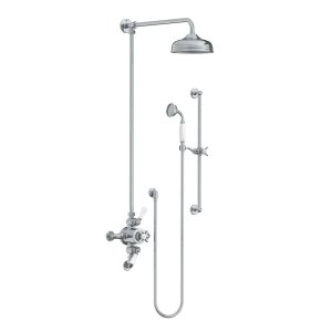 Lefroy Brooks Classic Bateria natryskowa termostatyczna ścienna 2-drożna z deszczownicą Ø 200 mm i zestawem prysznicowym na drążku Chrom GD8749CP