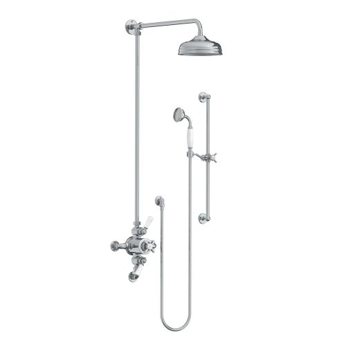 Lefroy Brooks Classic Bateria natryskowa termostatyczna ścienna 2-drożna z deszczownicą Ø 200 mm i zestawem prysznicowym na drążku Chrom GD8749CP