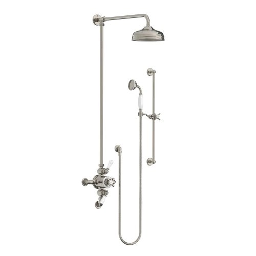 Lefroy Brooks Classic Bateria natryskowa termostatyczna ścienna 2-drożna z deszczownicą Ø 200 mm i zestawem prysznicowym na drążku Silver Nickel GD8749NK