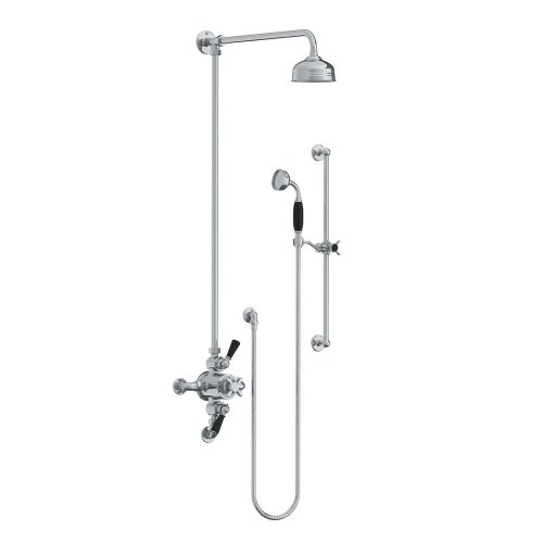 Lefroy Brooks Classic Bateria natryskowa termostatyczna ścienna 2-drożna z deszczownicą Ø 129 mm i zestawem prysznicowym na drążku Chrom BL8748CP