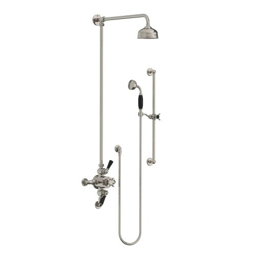Lefroy Brooks Classic Bateria natryskowa termostatyczna ścienna 2-drożna z deszczownicą Ø 129 mm i zestawem prysznicowym na drążku Silver Nickel BL8748NK