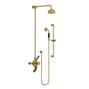 Lefroy Brooks Classic Bateria natryskowa termostatyczna ścienna 2-drożna z deszczownicą Ø 129 mm i zestawem prysznicowym na drążku Polished Brass BL8748PB