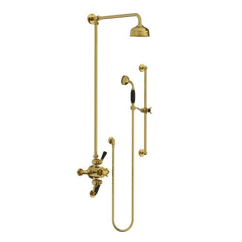Lefroy Brooks Classic Bateria natryskowa termostatyczna ścienna 2-drożna z deszczownicą Ø 129 mm i zestawem prysznicowym na drążku Polished Brass BL8748PB