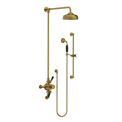 Lefroy Brooks Classic Bateria natryskowa termostatyczna ścienna 2-drożna z deszczownicą Ø 200 mm i zestawem prysznicowym na drążku Antique Gold BL8749AG