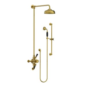 Lefroy Brooks Classic Bateria natryskowa termostatyczna ścienna 2-drożna z deszczownicą Ø 200 mm i zestawem prysznicowym na drążku Polished Brass BL8749PB