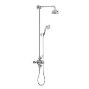 Lefroy Brooks Classic Bateria natryskowa termostatyczna ścienna 2-drożna z deszczownicą Ø 129 mm i zestawem prysznicowym po kolumnie Chrom GD8753CP