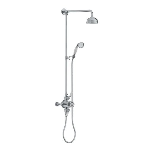 Lefroy Brooks Classic Bateria natryskowa termostatyczna ścienna 2-drożna z deszczownicą Ø 129 mm i zestawem prysznicowym po kolumnie Chrom GD8753CP