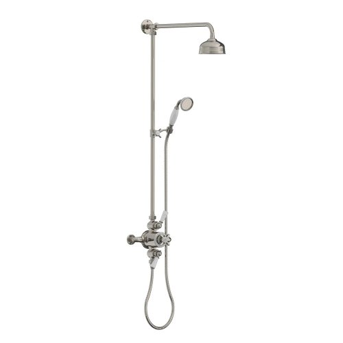 Lefroy Brooks Classic Bateria natryskowa termostatyczna ścienna 2-drożna z deszczownicą Ø 129 mm i zestawem prysznicowym po kolumnie Silver Nickel GD8753NK