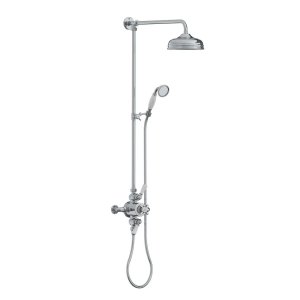 Lefroy Brooks Classic Bateria natryskowa termostatyczna ścienna 2-drożna z deszczownicą Ø 200 mm i zestawem prysznicowym po kolumnie Chrom GD8754CP