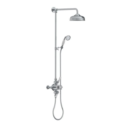 Lefroy Brooks Classic Bateria natryskowa termostatyczna ścienna 2-drożna z deszczownicą Ø 200 mm i zestawem prysznicowym po kolumnie Chrom GD8754CP