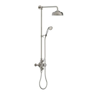 Lefroy Brooks Classic Bateria natryskowa termostatyczna ścienna 2-drożna z deszczownicą Ø 200 mm i zestawem prysznicowym po kolumnie Silver Nickel GD8754NK