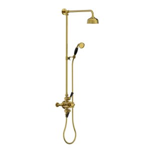 Lefroy Brooks Classic Bateria natryskowa termostatyczna ścienna 2-drożna z deszczownicą Ø 129 mm i zestawem prysznicowym po kolumnie Polished Brass BL8753PB