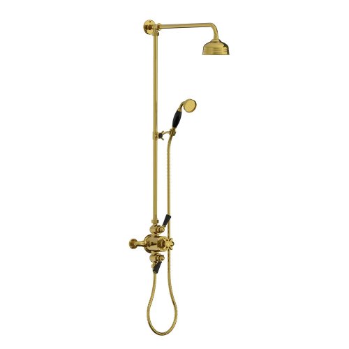 Lefroy Brooks Classic Bateria natryskowa termostatyczna ścienna 2-drożna z deszczownicą Ø 129 mm i zestawem prysznicowym po kolumnie Polished Brass BL8753PB