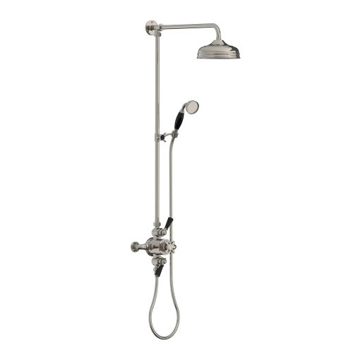Lefroy Brooks Classic Bateria natryskowa termostatyczna ścienna 2-drożna z deszczownicą Ø 200 mm i zestawem prysznicowym po kolumnie Silver Nickel BL8754NK