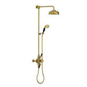 Lefroy Brooks Classic Bateria natryskowa termostatyczna ścienna 2-drożna z deszczownicą Ø 200 mm i zestawem prysznicowym po kolumnie Polished Brass BL8754PB