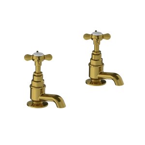 Lefroy Brooks Classic Krany umywalkowe stojące z krótką wylewką - zestaw Antique Gold LB1135AG