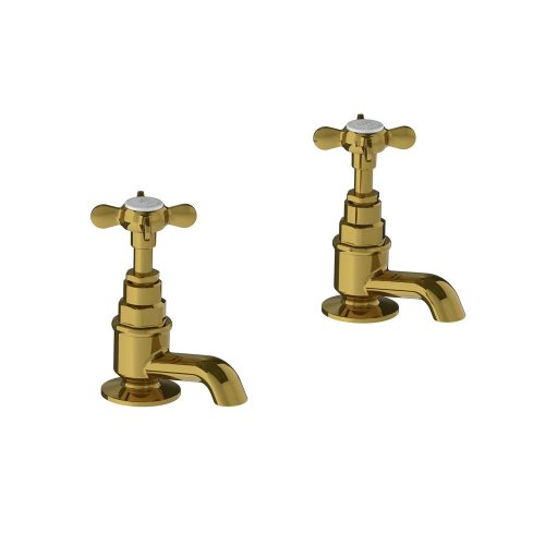 Lefroy Brooks Classic Krany umywalkowe stojące z krótką wylewką - zestaw Antique Gold LB1135AG