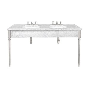Lefroy Brooks Classic Podwójna konsola z białego marmuru z dwoma umywalkami Silver Nickel LB6434WH-NK