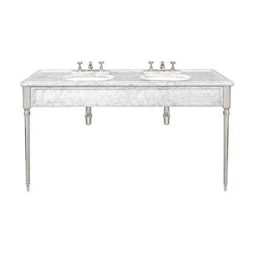 Lefroy Brooks Classic Podwójna konsola z białego marmuru z dwoma umywalkami Silver Nickel LB6434WH-NK