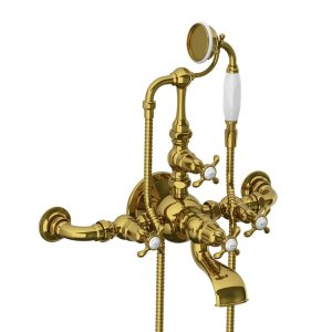 Lefroy Brooks La Chapelle Bateria wannowa ścienna z zestawem prysznicowym Polished Brass FH1146PB