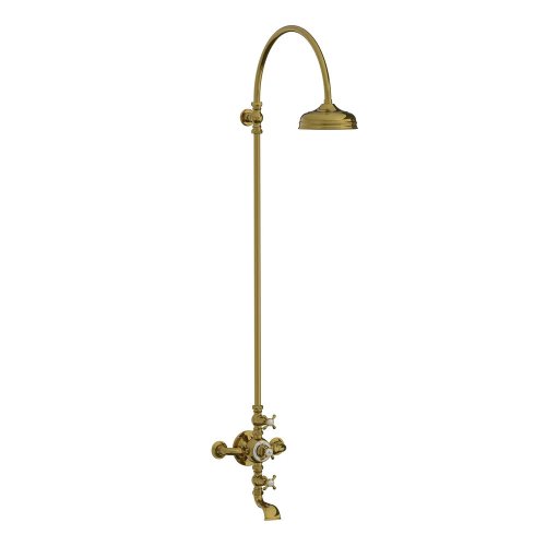 Lefroy Brooks La Chapelle Bateria wannowo-natryskowa termostatyczna ścienna z deszczownicą Ø 200 mm Antique Gold FR8630AG