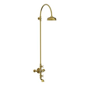 Lefroy Brooks La Chapelle Bateria wannowo-natryskowa termostatyczna ścienna z deszczownicą Ø 200 mm Polished Brass FR8630PB