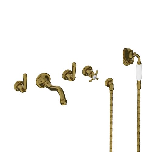 Lefroy Brooks La Chapelle Bateria wannowo-natryskowa podtynkowa 5-otworowa z zestawem prysznicowym Antique Gold FM1247AG