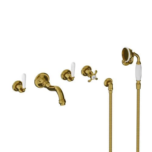 Lefroy Brooks La Chapelle Bateria wannowo-natryskowa podtynkowa 5-otworowa z zestawem prysznicowym Polished Brass FW1247PB