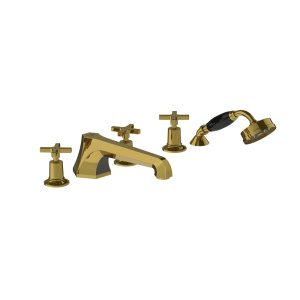 Lefroy Brooks Mackintosh Bateria wannowa 5-otworowa z wyciąganym zestawem prysznicowym Antique Gold MH1260AG